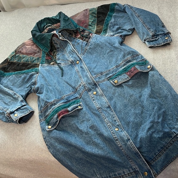 Vintage Y2K Current Seen Denim Duster Jacket Medium 90s Patch Avant Garde Grunge - Picture 10 of 10
